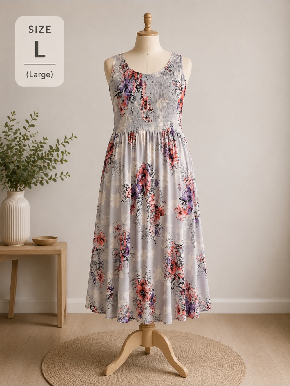 Bleuh Ciel Lavender Floral Maxi Dress with Pink & Purple Blooms